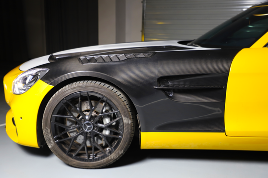Mercedes Benz AMG GT GTS GTC GTR Pro C190 2016 2017 2018 2019 2020 2021 with Aftermarket Parts - Black Series Conversion Style Front Fenders Dry Pre-preg Carbon Fiber from DuPont Tech