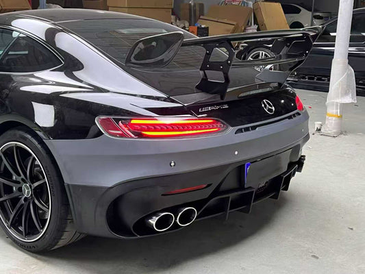 Mercedes Benz AMG GT GTS C190 2016 2017 2018 2019 2020 2021 with Aftermarket Parts - Black Series Conversion Style Rear Bumper & Diffuser PP Polypropylene / Dry Pre-preg Carbon Fiber from DuPont Tech