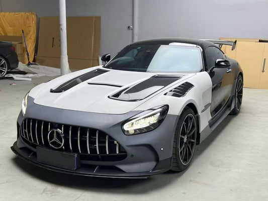 Mercedes Benz AMG GT GTS C190 2016 2017 2018 2019 2020 2021 with Aftermarket Parts - Black Series Conversion Style Stage 2 Lower Front LipPolypropylene / Dry Pre-preg Carbon Fiber from DuPont Tech