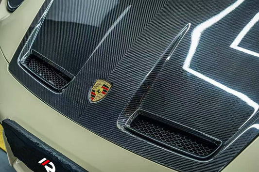 Porsche 911 992.1 Carerra Base/S/T/4/4S/Targa 4/Targa 4S/GTS/GT3/Turbo/Turbo S/ST 2020 2021 2022 2023 2024 & 911 992.2 Carerra Base/S/T/4/4S/Targa 4/Targa 4S/GTS/GT3/Turbo/Turbo S 2025-ON with Aftermarket Parts - GT3 Style Hood Dry Pre-preg Carbon Fiber from Dupont Tech