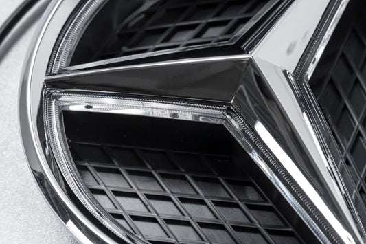 Mercedes Benz E-Class E63 E63S AMG E550 E400 E350 W212 Facelift 2014 2015 2016 with Aftermarket Parts - V1 Silver Chrome Mercedes Benz Light Up Emblem Illuminated Star Light ABS from DuPont Tech