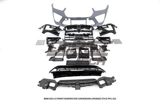BMW X5 M60i s/x Drive 40i xDrive 50e G05 LCI 2024-ON with Aftermarket Parts - X5M Conversion Upgrade Style Front Bumper PP Polypropylene from DuPont Tech