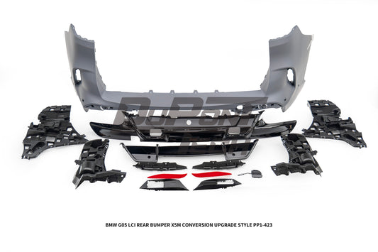 BMW X5 M60i s/x Drive 40i xDrive 50e G05 LCI 2024-ON with Aftermarket Parts - X5M Conversion Upgrade Style Rear Bumper PP Polypropylene from DuPont Tech
