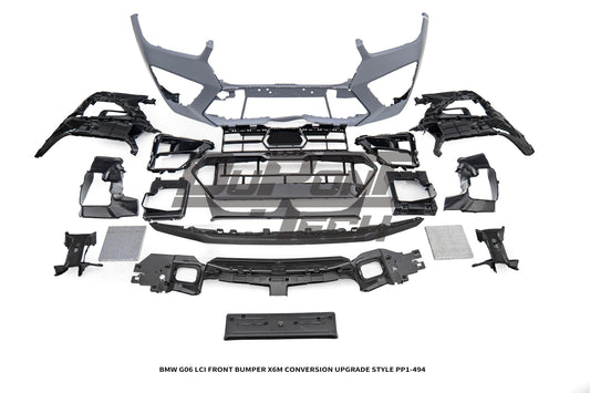 BMW X6 M60i xDrive40i G06 LCI 2024-ON with Aftermarket Parts - X6M Conversion Upgrade Style Front Bumper PP Polypropylene from DuPont Tech