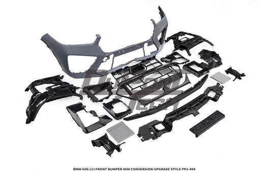 BMW X6 M60i xDrive40i G06 LCI 2024-ON with Aftermarket Parts - X6M Conversion Upgrade Style Front Bumper PP Polypropylene from DuPont Tech
