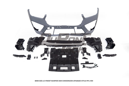 BMW X6 M60i xDrive40i G06 LCI 2024-ON with Aftermarket Parts - X6M Conversion Upgrade Style Front Bumper PP Polypropylene from DuPont Tech