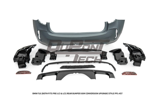 BMW X6 M50d xDrive50i s/xDrive35i xDrive40d xDrive30d F16 (Both Fits Pre-LCI &  LCI) 2015 2016 2017 2018 2019 with Aftermarket Parts - X6M Conversion Upgrade Style Rear Bumper PP Polypropylene from DuPont Tech