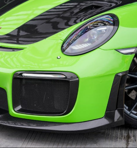 Porsche 991.1 Carrera Base/S/T/4/4S/Targa 4/ Targa 4S/GTS/Turbo/Turbo S/GT3/GT3RS 2012 2013 2014 2015 2016 & 991.2 Carrera Base/S/T/4/4S/Targa 4/ Targa 4S/GTS/Turbo/Turbo S 2017 2018 2019 (designed to be installed on DuPont Tech GT2RS conversion front bumper ONLY) with Aftermarket Parts - GT2RS Conversion Style DRL Fog Light Surround Trim Dry Pre-preg Carbon Fiber from Dupont Tech