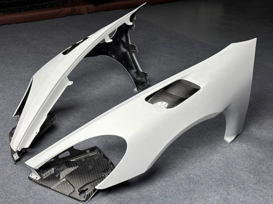 Porsche 718 982 Cayman &amp; Boxster (Base / T / S / GTS / GT4 / Spyder) 2017 2018 2019 2020 2021 2022 2023 2024 2025 with Aftermarket Parts - RS Style Front Fenders Partial Carbon Fiber / PP Polypropylene from&nbsp;Dupont Tech