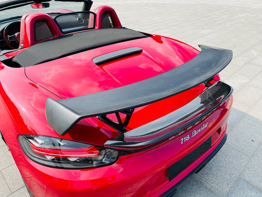 Porsche 718 982 Boxster (Base / T / S / GTS) 2017 2018 2019 2020 2021 2022 2023 2024 2025 with Aftermarket Parts - Rear Spoiler Carbon Fiber from Dupont Tech