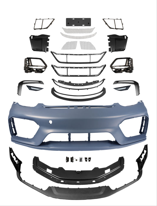 Porsche 987.1 987.2 Cayman & Boxster (all models, including Base / S / R) 2005 2006 2007 2008 2009 2010 2011 2012 with Aftermarket Parts – GT4RS Conversion Style Front Bumper & Trims PP Polypropylene / Dry Pre-preg Carbon Fiber from Dupont Tech