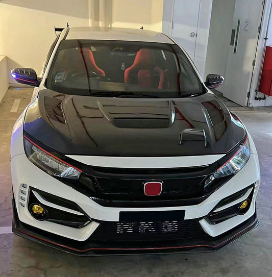 Honda Civic 10th Gen FC1 FC2 FC5 FC6 2016 2017 2018 2019 2020 2021 & FC3 FC4 2017 2018 2019 2020 2021 & FK7 2017 2018 2019 2020 2021 with Aftermarket Parts - JS Style Hood Carbon Fiber / FRP from EPR USA