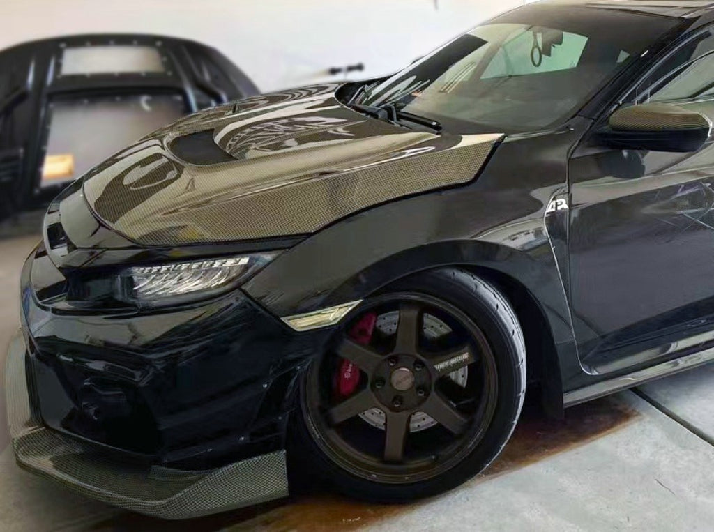 Honda Civic Type-R FK8 2017 2018 2019 2020 2021 with Aftermarket Parts - VRS Style Hood Carbon Kevlar Hybrid from EPR USA