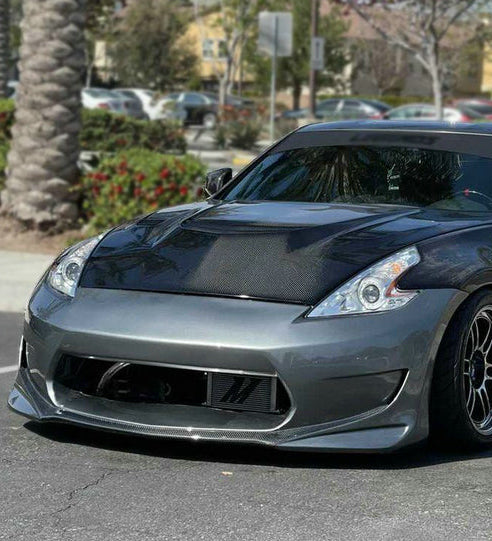 Nissan 370Z Sport Touring Base Fairlady Z Z34 Pre-Facelift 2009 2010 2011 & 370Z Sport Touring Base Fairlady Z Z34 Facelift 2012 2013 2014 2015 2016 2017 2018 2019 2020 & Nismo V1 2009 2010 2011 & Nismo V2 2012 2013 2014 2015 2016 2017 2018 2019 2020 with Aftermarket Parts - AM STYLE Front Bumper Carbon Fiber / FRP from EPR USA