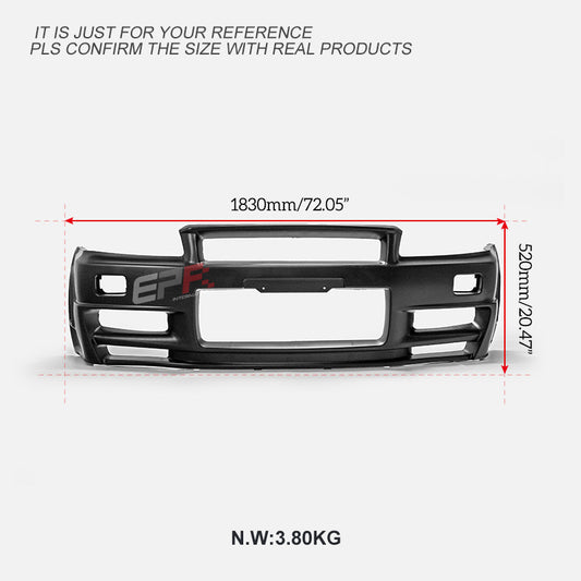 Nissan R34 GTR Base Nismo Z Tune S Tune R Tune V-Spec Tune Nur 1999 2000 2001 2002 2003 2004 with Aftermarket Parts - Z Tune Style Front Bumper PP from EP Racing