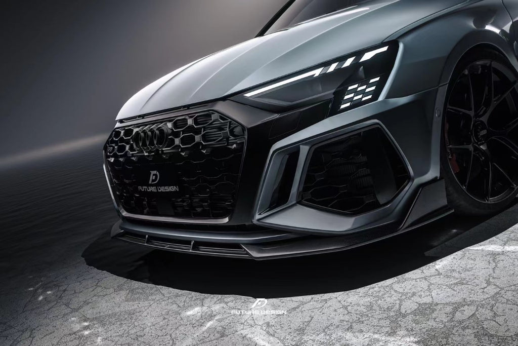 Audi RS3 8Y 2022 2023 2024 with Aftermarket Parts - V1 Front Lip Splitter Pre-preg Carbon Fiber from Future Design