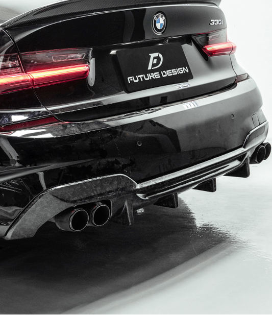 BMW 3 Series 330i M340i G20 G21 Pre-LCI (fitment for 330i requires M-Sport package bumper) 2020 2021 2022 with Aftermarket Parts - MTECH Rear Diffuser Carbon Fiber / FRP