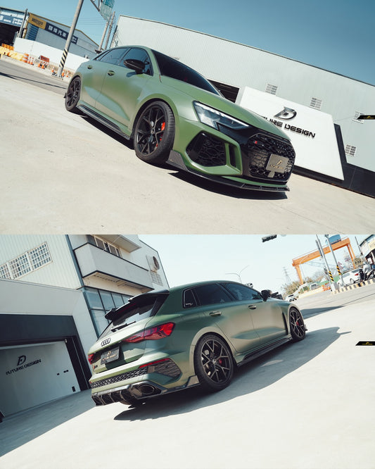 Audi RS3 8Y 2022 2023 2024 with Aftermarket Parts - V1 Rear Diffuser & Canards Pre-preg Carbon Fiber from Future Design