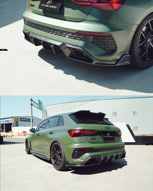 Audi RS3 8Y 2022 2023 2024 with Aftermarket Parts - V1 Rear Roof Spoiler Pre-preg Carbon Fiber from Future Design