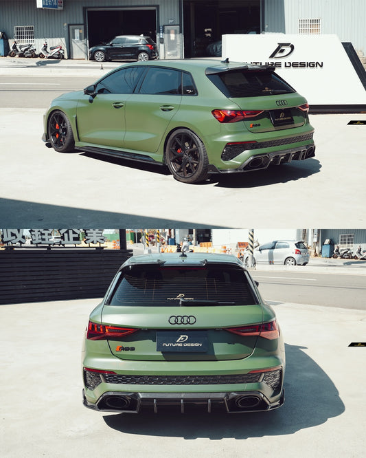Audi RS3 8Y 2022 2023 2024 with Aftermarket Parts - V1 Side Skirts Pre-preg Carbon Fiber from Future Design