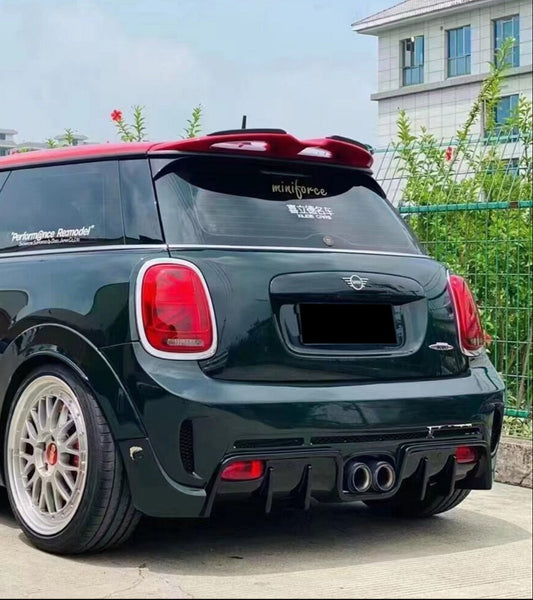 MINI Cooper JCW (John Cooper Works) S Base F56 2014 2015 2016 2017 2018 Pre-LCI & 2019 2020 2021 First LCI & 2022-ON Second LCI with Aftermarket Parts - Garbino Style Rear Bumper Carbon Fiber / FRP from G Performance