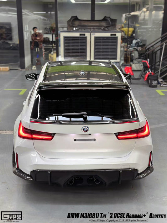 BMW M3CS M3C M3 G81 2021-ON & 3 Series M340i 330i G21 (Fits Both Pre-LCI & LCI) 2019-ON with Aftermarket Parts - Hommage+ Rear Spoiler Dry Pre-preg Carbon Fiber from Geex Village
