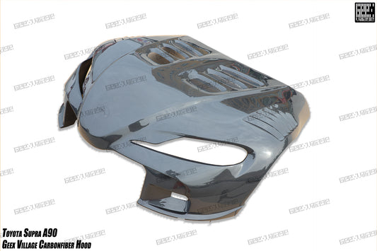 Toyota Supra MK5 A90 A91 3.0 2.0 2020-ON with Aftermarket Parts - Unicorn GT3 Clamshell Hood and Front Bumper & Steel Brackets and Cable for Clamshell Hood and Bumper Carbon Fiber/FRP/Steel from Geex Village