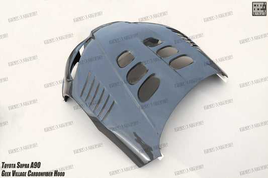 Toyota Supra MK5 A90 A91 3.0 2.0 2020-ON with Aftermarket Parts - Unicorn GT3 Clamshell Hood and Front Bumper & Steel Brackets and Cable for Clamshell Hood and Bumper Carbon Fiber/FRP/Steel from Geex Village