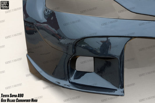 Toyota Supra MK5 A90 A91 3.0 2.0 2020-ON with Aftermarket Parts - Unicorn GT3 Clamshell Hood and Front Bumper & Steel Brackets and Cable for Clamshell Hood and Bumper Carbon Fiber/FRP/Steel from Geex Village