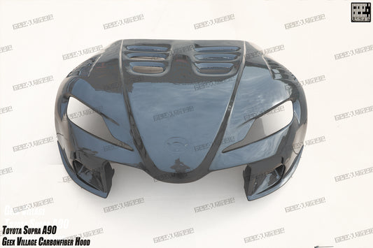 Toyota Supra MK5 A90 A91 3.0 2.0 2020-ON with Aftermarket Parts - Unicorn GT3 Clamshell Hood and Front Bumper & Steel Brackets and Cable for Clamshell Hood and Bumper Carbon Fiber/FRP/Steel from Geex Village