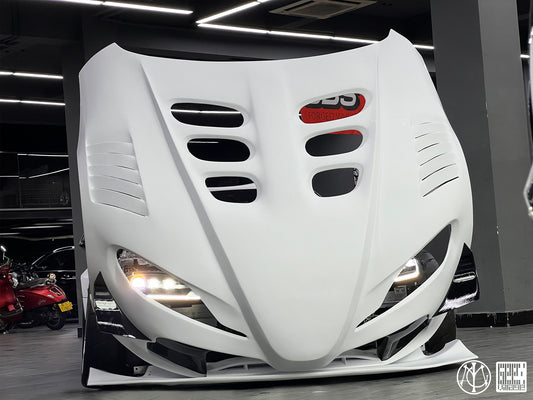 Toyota Supra MK5 A90 A91 3.0 2.0 2020-ON with Aftermarket Parts - Unicorn GT3 Clamshell Hood and Front Bumper & Steel Brackets and Cable for Clamshell Hood and Bumper Carbon Fiber/FRP/Steel from Geex Village