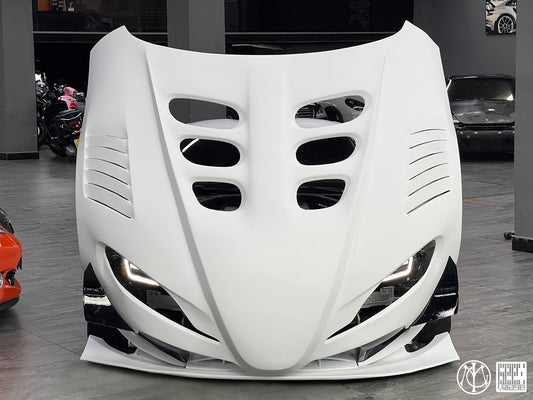 Toyota Supra MK5 A90 A91 3.0 2.0 2020-ON with Aftermarket Parts - Unicorn GT3 Clamshell Hood and Front Bumper & Steel Brackets and Cable for Clamshell Hood and Bumper Carbon Fiber/FRP/Steel from Geex Village