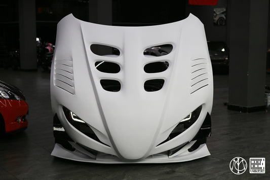Toyota Supra MK5 A90 A91 3.0 2.0 2020-ON with Aftermarket Parts - Unicorn GT3 Clamshell Hood and Front Bumper & Steel Brackets and Cable for Clamshell Hood and Bumper Carbon Fiber/FRP/Steel from Geex Village