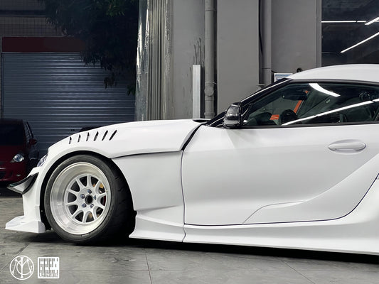 Toyota Supra MK5 A90 A91 3.0 2.0 2020-ON with Aftermarket Parts - Unicorn GT3 Widebody Fender Flares, Wheel Arches, and Side Skirts Carbon Fiber/FRP from Geex Village