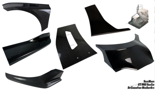 Volkswagen Golf GTI & R-Line MK8 MK8.5 2022-ON with Aftermarket Parts - Front Fender Flares and Front Splitters Set Carbon Fiber from Geex Village