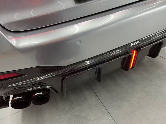 BMW 5 series M550 540 530 (with M-package bumper, does not fit base model) G30 LCI 2021 2022 2023 2024 with Aftermarket Parts - Rear Diffuser & Canards Pre-preg Carbon Fiber from Karbel Carbon