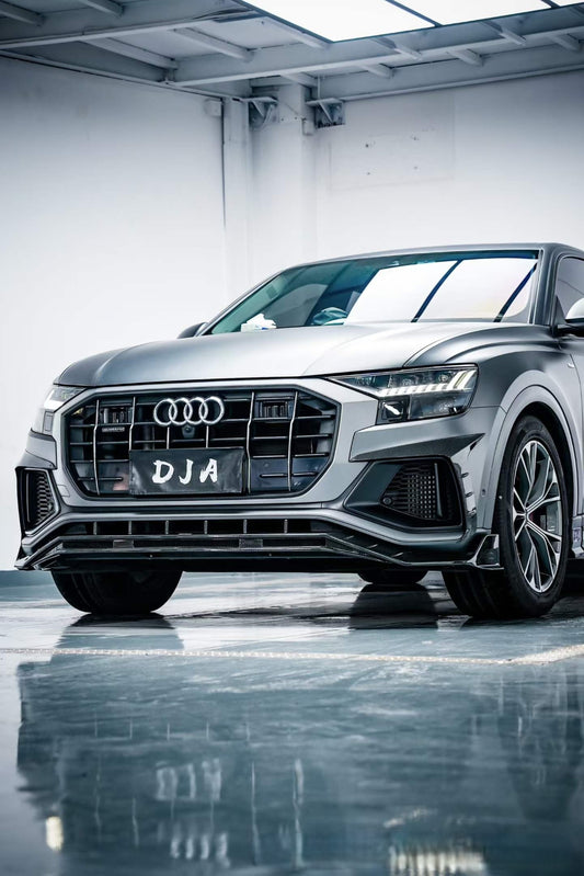 Audi SQ8 Q8 (with s-line bumper) Pre-facelift 2019 2020 2021 2022 2023 with Aftermarket Parts - Front Lip Pre-preg Carbon Fiber from Karbel Carbon