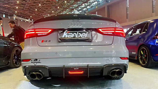 Audi RS3 8V.5 2018 2019 2020 with Aftermarket Parts -  Rear Diffuser Pre-preg Carbon Fiber from Karbel Carbon