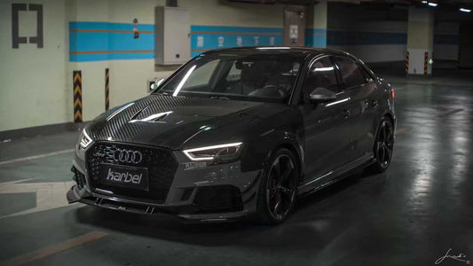Audi RS3 8V 8V.5 2018 2019 2020 with Aftermarket Parts - Front Canards Carbon Fiber from Karbel Carbon