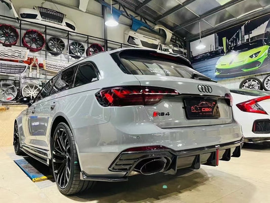 Audi RS4 B9.5 2020 2021 2022 2023 2024 with Aftermarket Parts - Rear Diffuser & Canards Pre-preg Carbon Fiber from Karbel Carbon