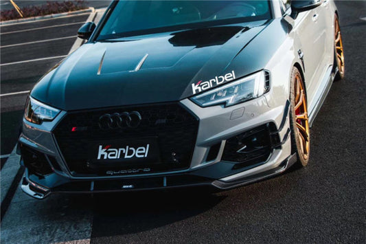 Audi RS4 B9 / B9.5 2018 2019 2020 2021 2022 2023 2024 with Aftermarket Parts - Front Canards Pre-preg Carbon Fiber from Karbel Carbon