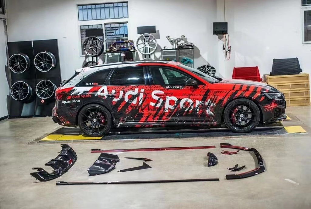 Audi RS4 B9 / B9.5 2018-ON with Aftermarket Parts - Pre-preg Carbon Fiber Side Skirts from Karbel Carbon