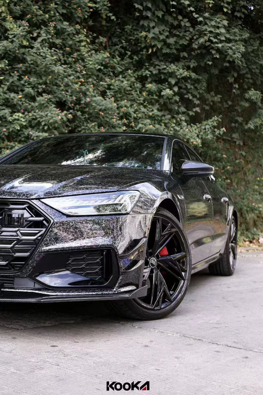 Audi S7 A7 (with s-line bumper) C8 2019-ON with Aftermarket Parts - Front Canards Pre-preg Carbon Fiber from Karbel Carbon