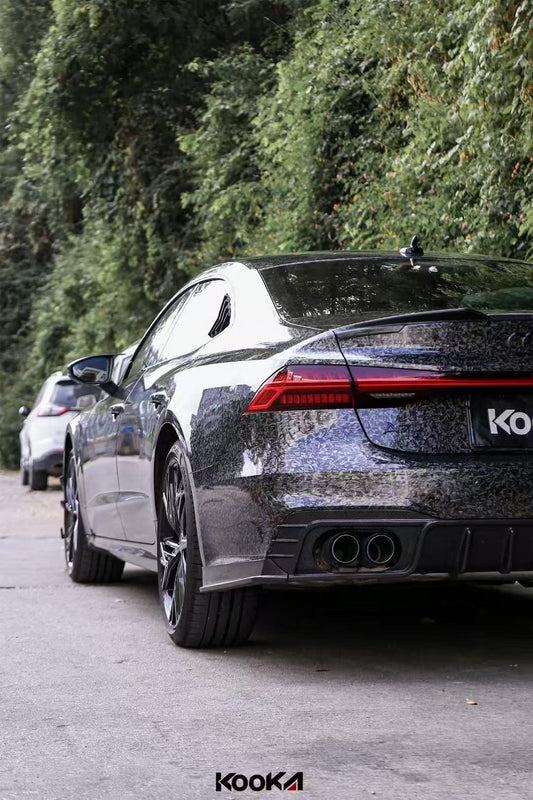 Audi S7 A7 (with s-line bumper) C8 2019-ON with Aftermarket Parts - V2 Style Rear Diffuser & Canards Pre-preg Carbon Fiber from Karbel Carbon