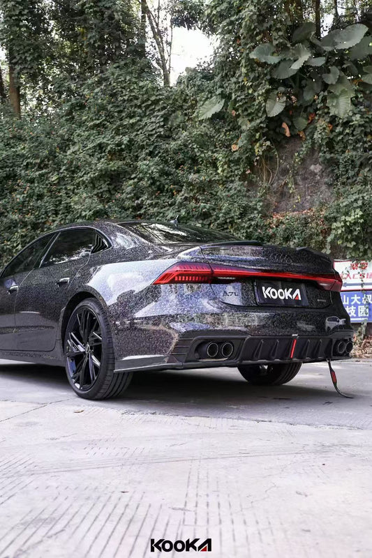 Audi S7 A7 (with s-line bumper) C8 2019-ON with Aftermarket Parts - V2 Style Rear Diffuser & Canards Pre-preg Carbon Fiber from Karbel Carbon