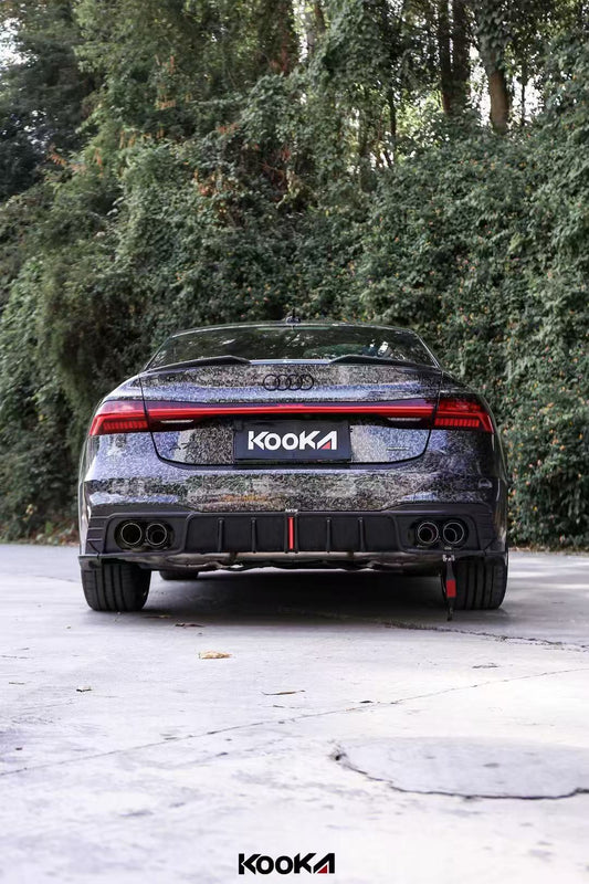 Audi S7 A7 (with s-line bumper) C8 2019-ON with Aftermarket Parts - V2 Style Rear Diffuser & Canards Pre-preg Carbon Fiber from Karbel Carbon