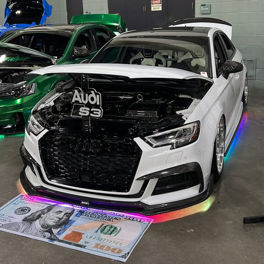 Audi S3 A3 8V & 8V.5 2017 2018 2019 2020 with Aftermarket Parts -  Front Lip Pre-preg Carbon Fiber from Karbel Carbon