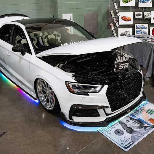 Audi S3 A3 (with S-bumper) 8.5V 2017 2018 2019 2020 with Aftermarket Parts - Upper Valences Pre-preg Carbon Fiber from Karbel Carbon
