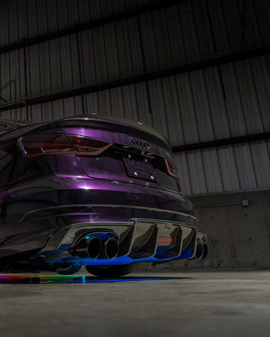 Karbel Carbon V2 With LED Light Rear Diffuser for Audi S3 A3 S-line 8.5V 2017-2020 Sedan Carbon Fiber