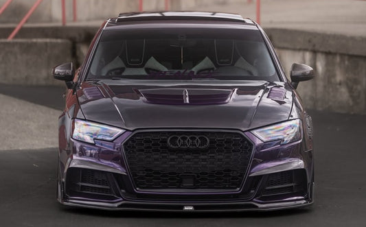Audi S3 A3 8V & 8V.5 2017 2018 2019 2020 with Aftermarket Parts -  Front Lip Pre-preg Carbon Fiber from Karbel Carbon